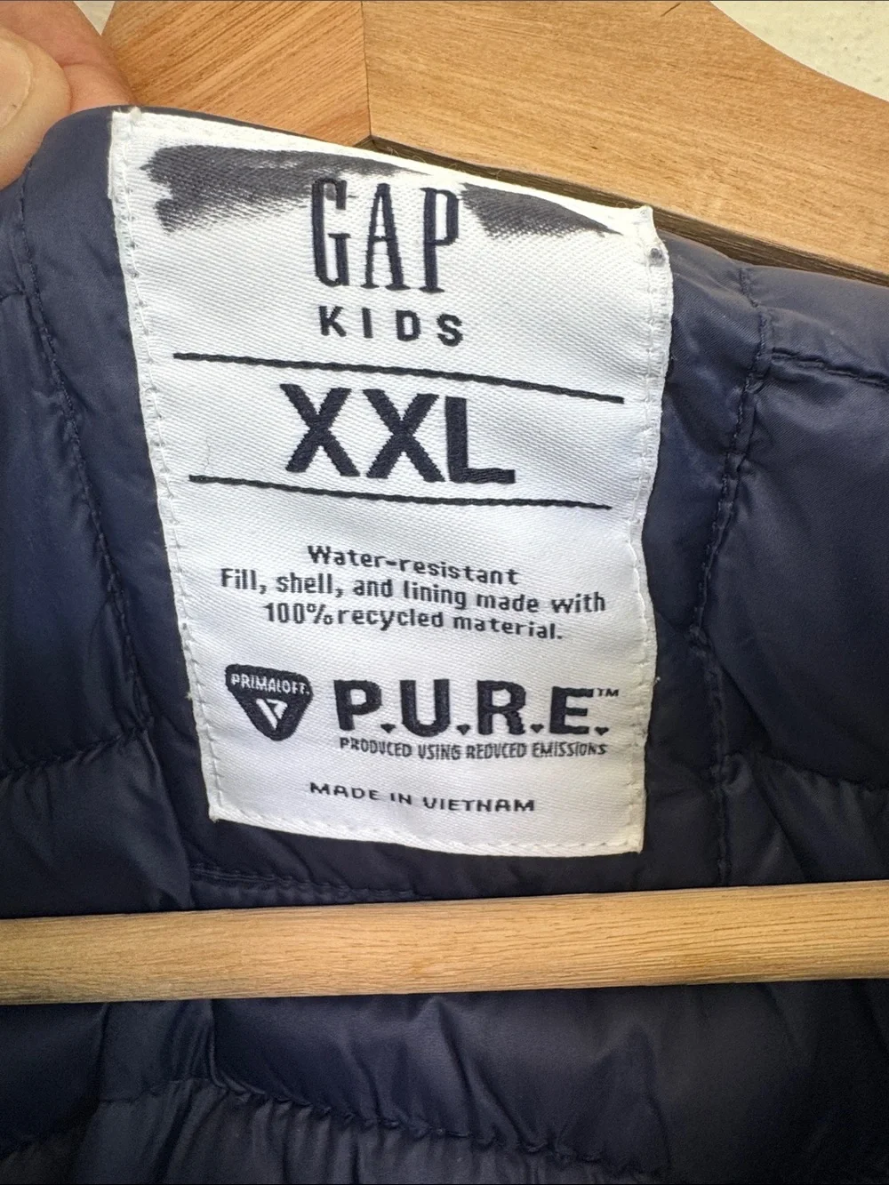 Gap Kids Quilted Puffer Jacket Recycled Material P.U.R.E. Size XXL H2O Resistant